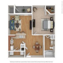 1 Bed 1 Bath 853 SqFt (798 Net) 3319 floor plan
